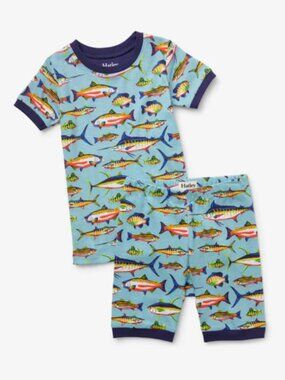 Hatley Real Fish Pajama Set Top / Shorts Blue Youth Size 7